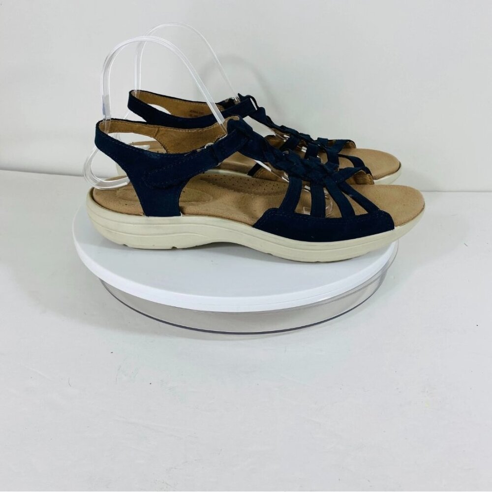 Hotter Comfort Suede Leather Sandals 10 Black England T-Strap Slingback Active